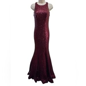 Mori Lee Madeline Gardner Burgundy Sequins Prom gown dress